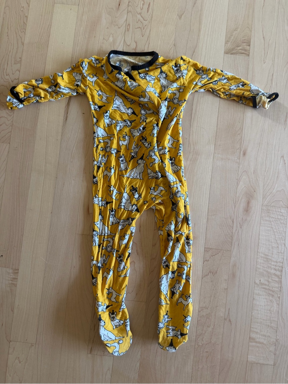 Yellow Dog Print Bamboo Footie Pajama